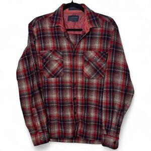 Woodland Wool Flannel Shirt Jacket Mens M Plaid Chacket Rugged Vintage